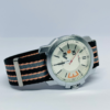Foresti analog watch dial close-up, black and white