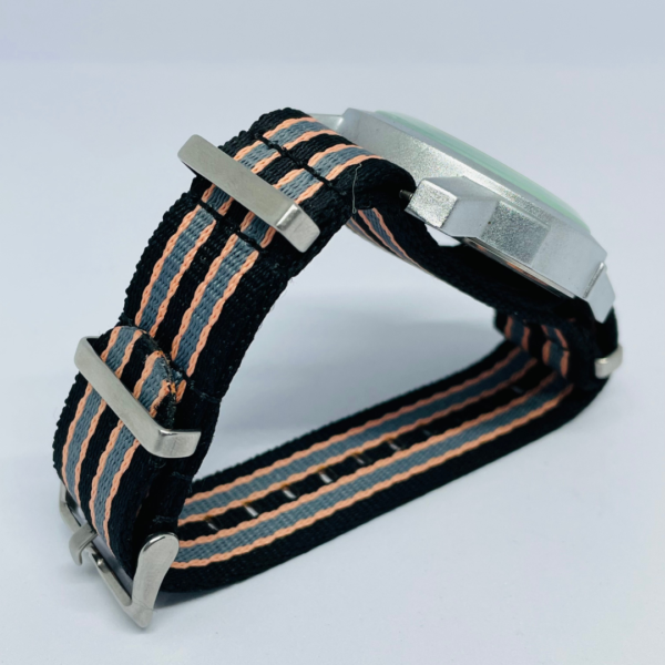 Foresti sports watch side view, nylon strap detail