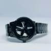 FB(114) Angled view of men's black metal chain analog watch