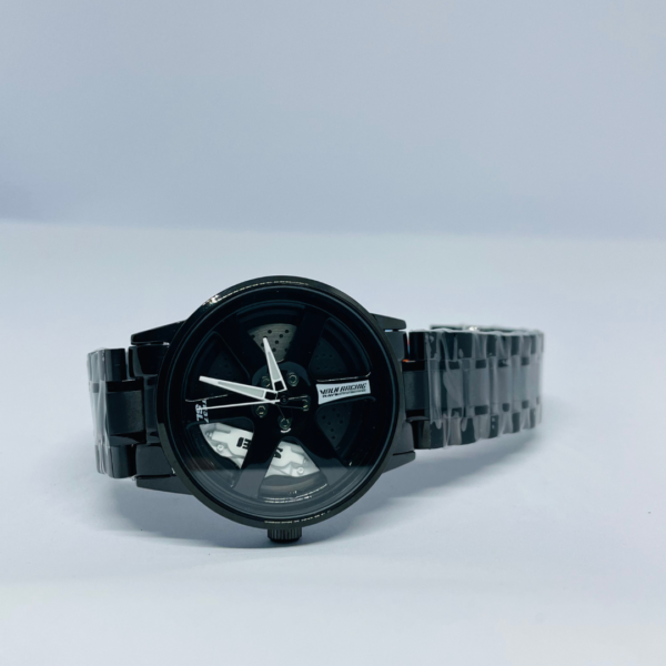 FB(116) Men's black metal chain watch with black analog dial