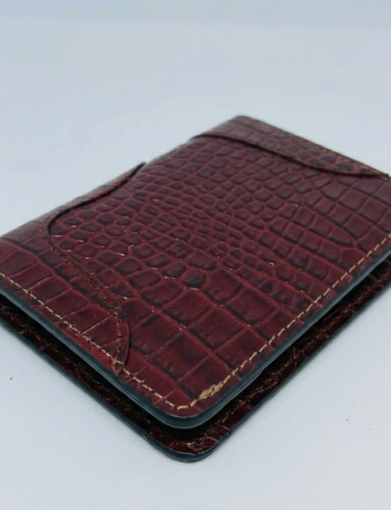 Front view of brown genuine leather wallet with classic design