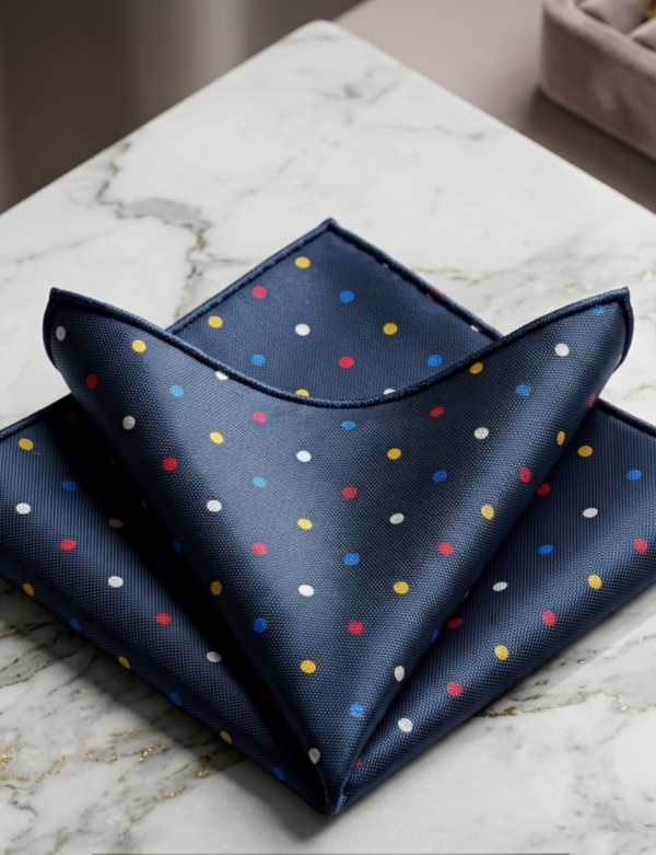 Silk pocket square [polka dot pattern], flat lay