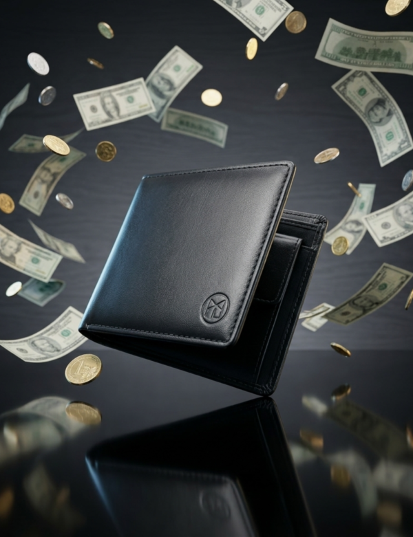 Premium luxury leather wallet in black color