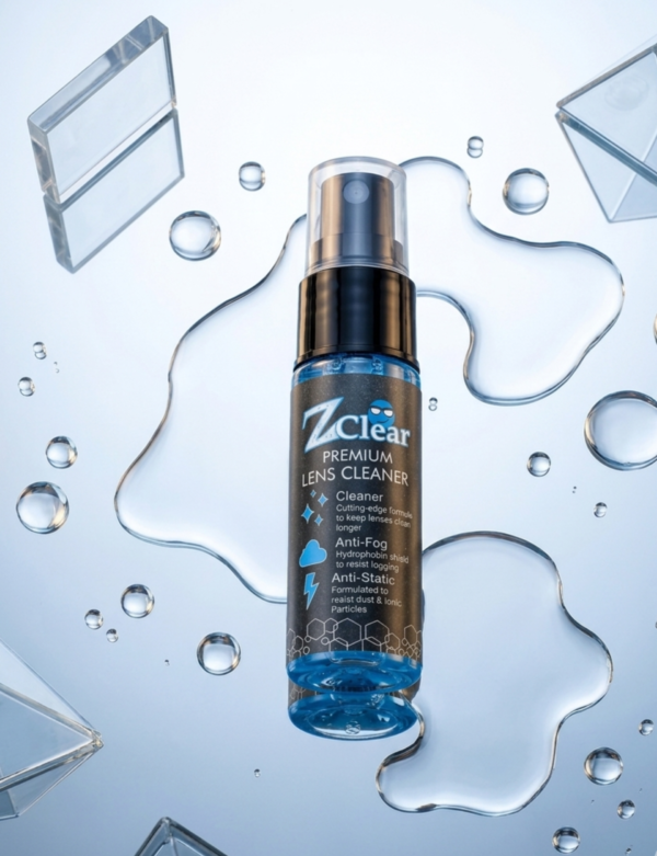 Lens cleaner spray on wet surface