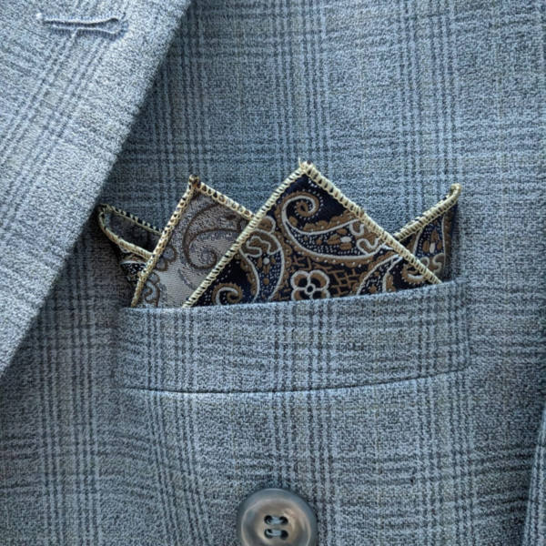 Men pocket square blazer styling close view
