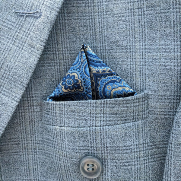 Men’s Blue Pocket Square – Premium Paisley Pattern Handkerchief for Suit, Blazer & Formal Wear