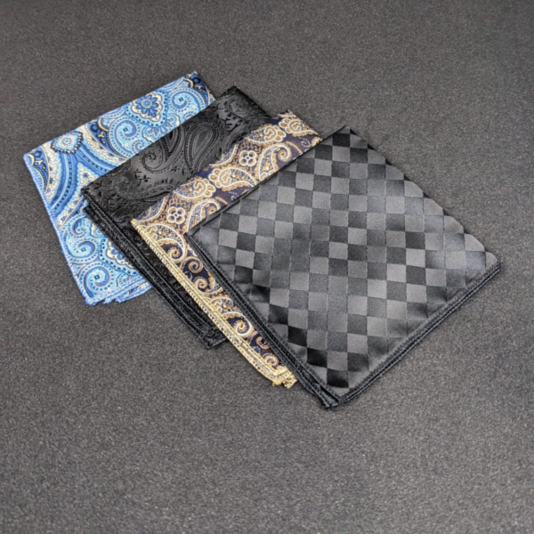 Men’s Formal Pocket Square – Black Patterned Handkerchief for Wedding, Office & Party Wear