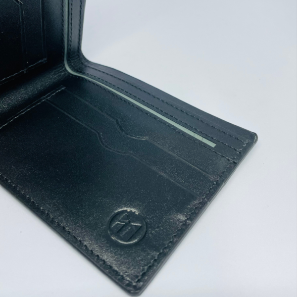 Durable leather wallet folded compact view