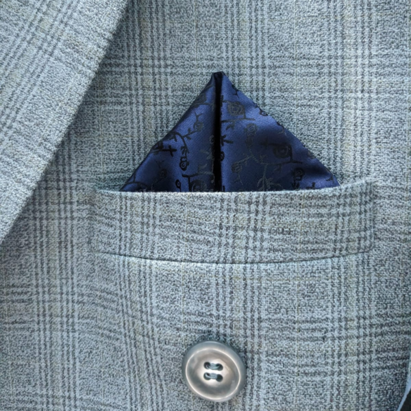 Men pocket square blazer styling close view