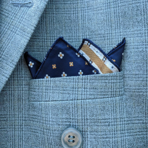 Men pocket square blazer styling close view