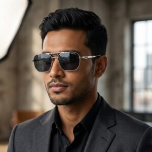 Modern black sunglasses outdoor fashion look