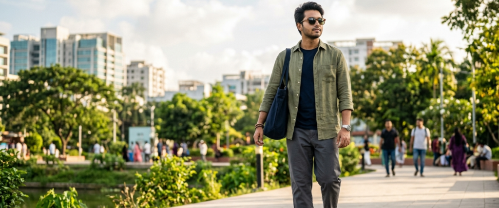 wearing polarized sunglasses stylish Bangladeshi male model