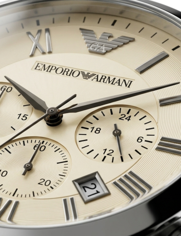 Stylish Emporio Armani AR2433 luxury watch, side angle