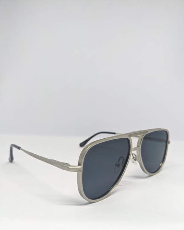 MIGNON FB Aviator sunglasses with silver metal frame and dark smoke lens in protective case