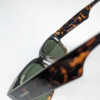 MIGNON FB Tortoiseshell square sunglasses with green tinted lens, side view showing temple arm