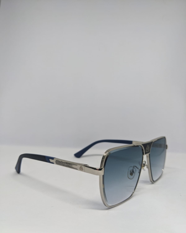 Side angle of silver metal alloy aviator sunglasses for men