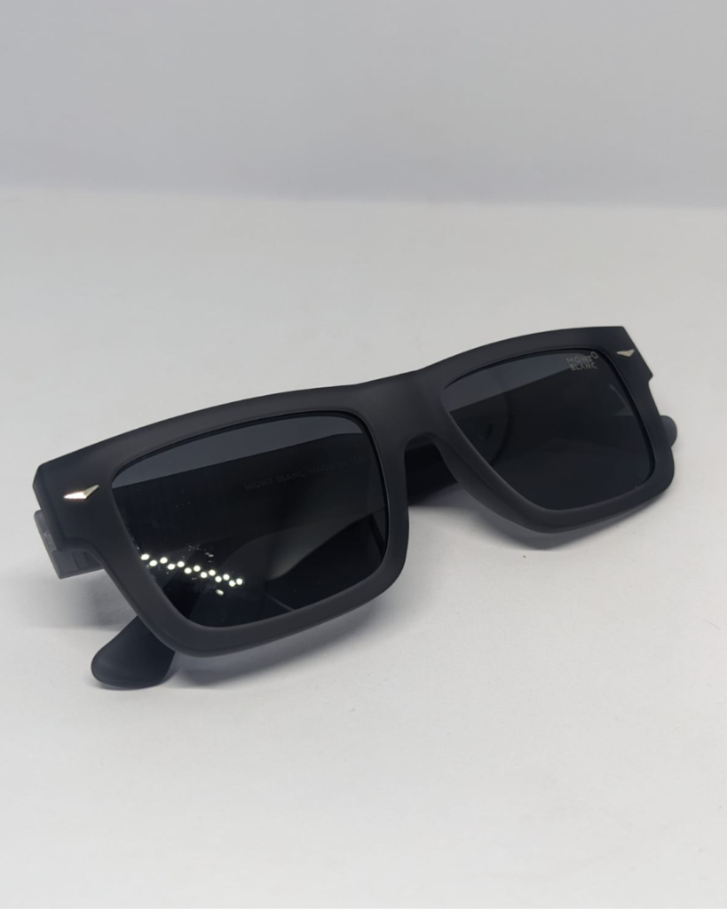 Front view of square flat-top sunglasses in matte black