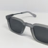 Close-up of matte frosted grey texture on square sunglasses frame