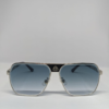 Front view of square aviator sunglasses with silver double bridge frame