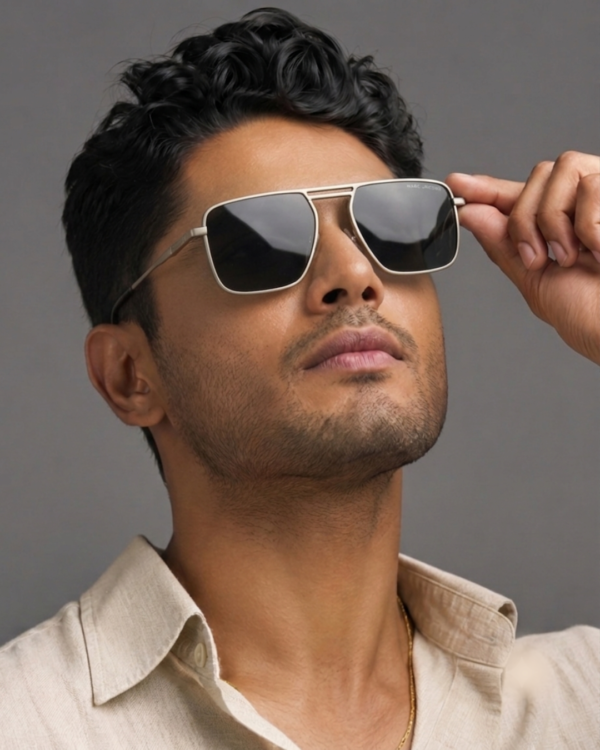 MIGNON FB (4) Square navigator sunglasses with silver gunmetal frame front view