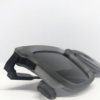 Close-up of dark charcoal lens on square matte grey sunglasses