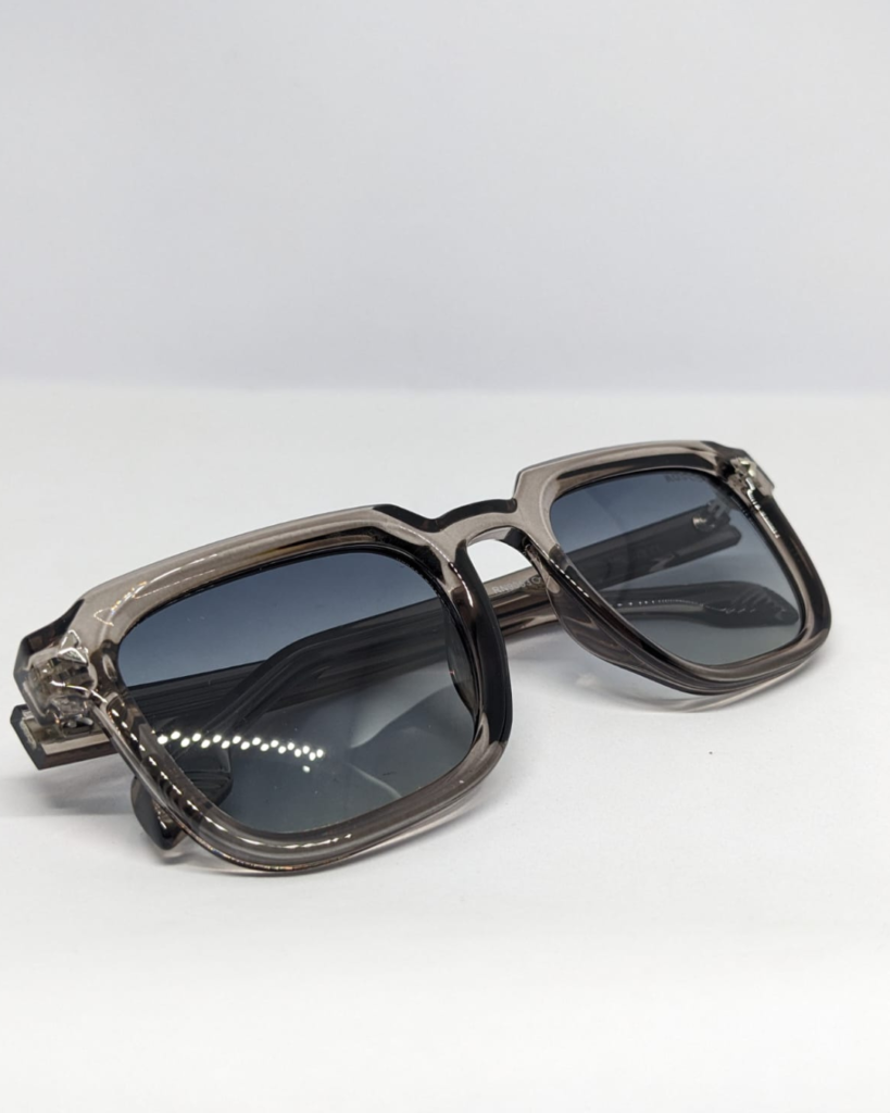 Square sunglasses for men - transparent grey wayfarer frame front view