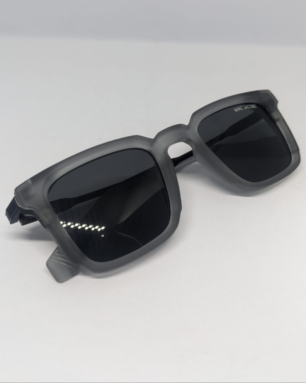 Square frame matte grey sunglasses with dark charcoal lens front view