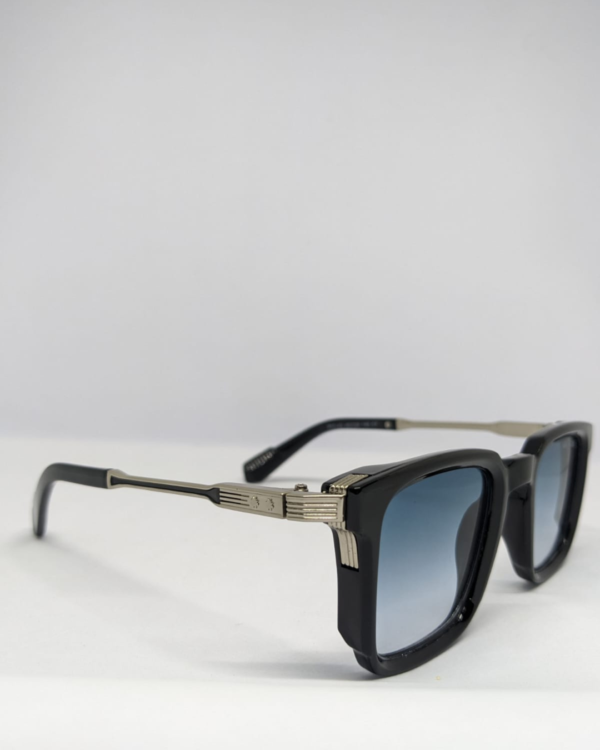 MIGNON FB (5) Man wearing square frame blue gradient sunglasses outdoor style