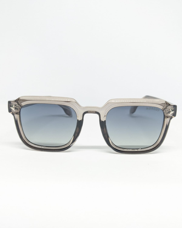 MIGNON FB (6) Front view of square wayfarer sunglasses with transparent smoky grey frame