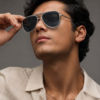 MIGNON FB (6) Aviator sunglasses with silver metal frame and dark smoke lens side view