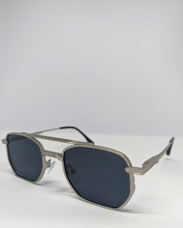 Square aviator sunglasses folded flat lay silver metal frame