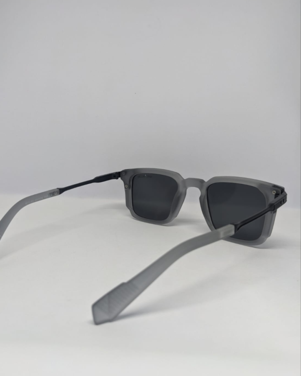 Square matte grey chunky frame sunglasses studio shot