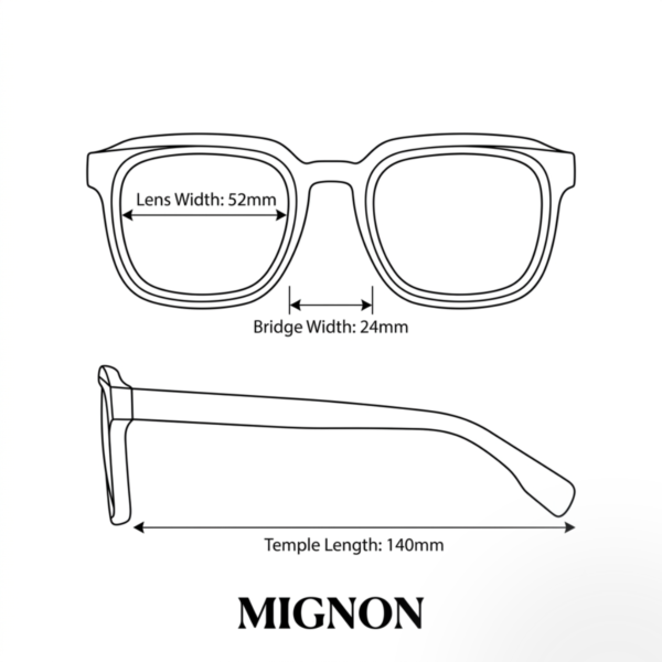 Size chart Size chart for square frame transparent grey polarized sunglasses
