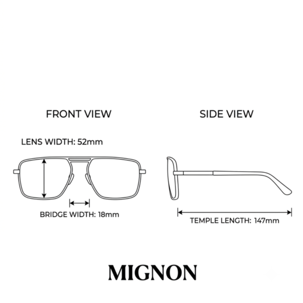 Size chart Size chart for square navigator sunglasses silver frame