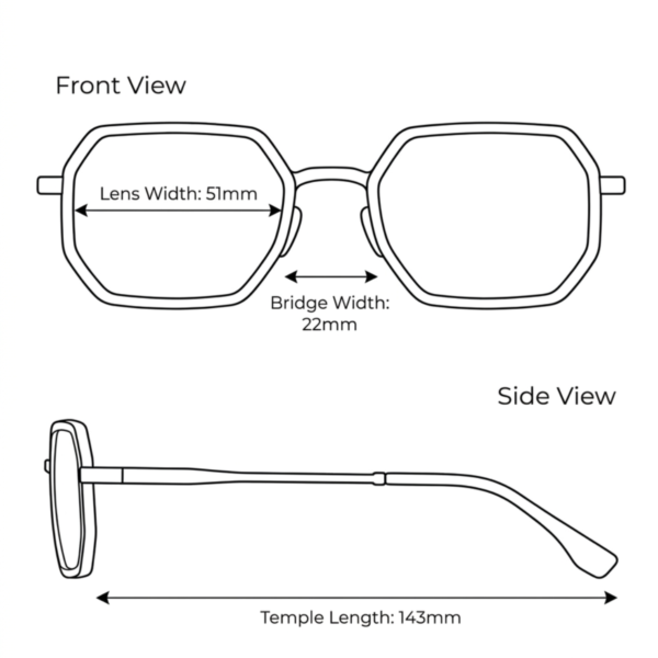 Size chart(1) Size chart for black aluminium octagonal sunglasses