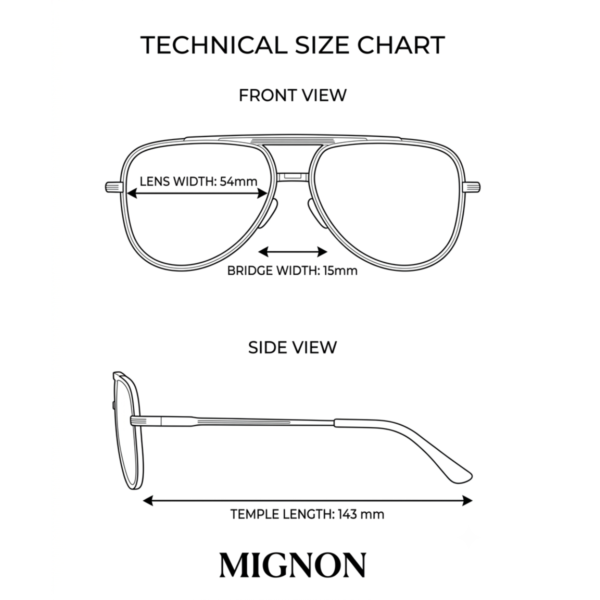 Size chart(2) Size chart for aviator sunglasses silver frame dark lens