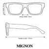 Size chart for square flat-top matte black sunglasses for men