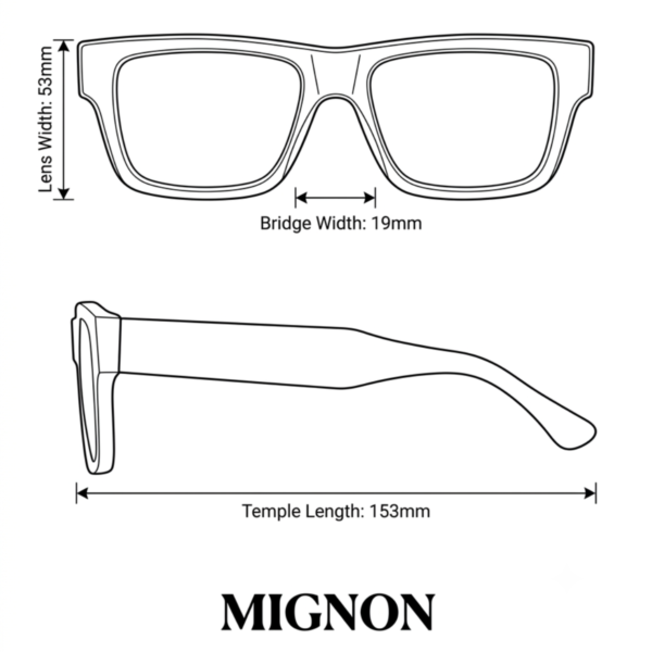 Size chart for square flat-top matte black sunglasses for men