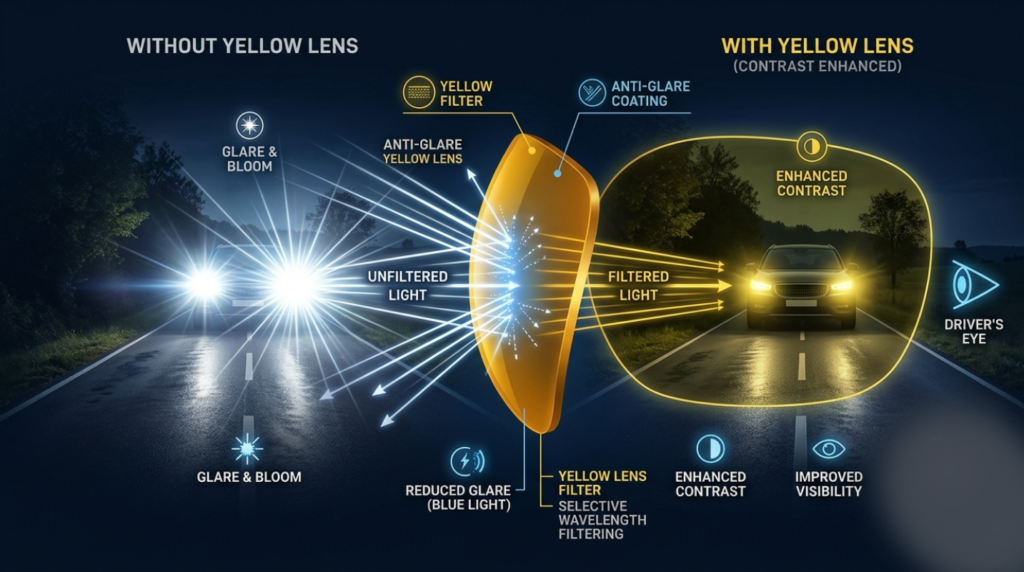 Yellow lens night vision glasses