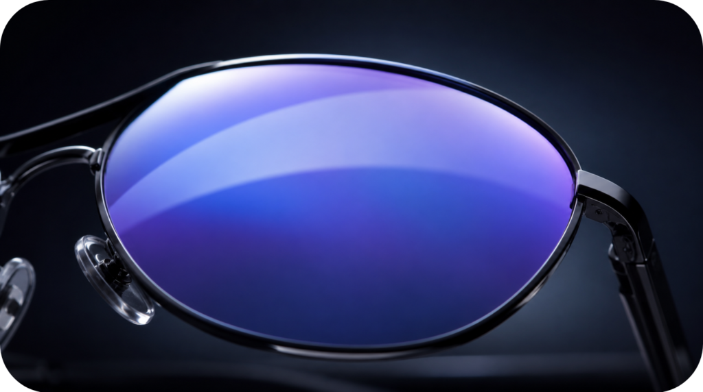 Close-up image of blue cut lenses that filter blue light