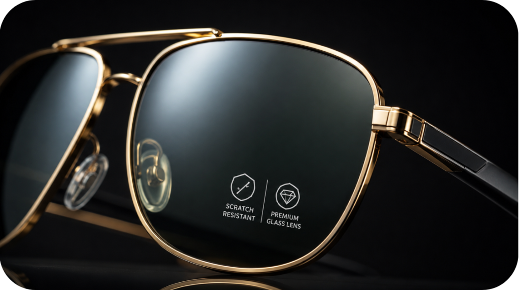 Glass Lens Sunglasses Closeup Showing Optical Clarity