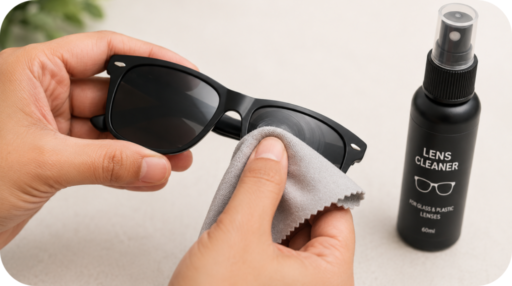 How to clean sunglasses lenses with a microfiber cloth