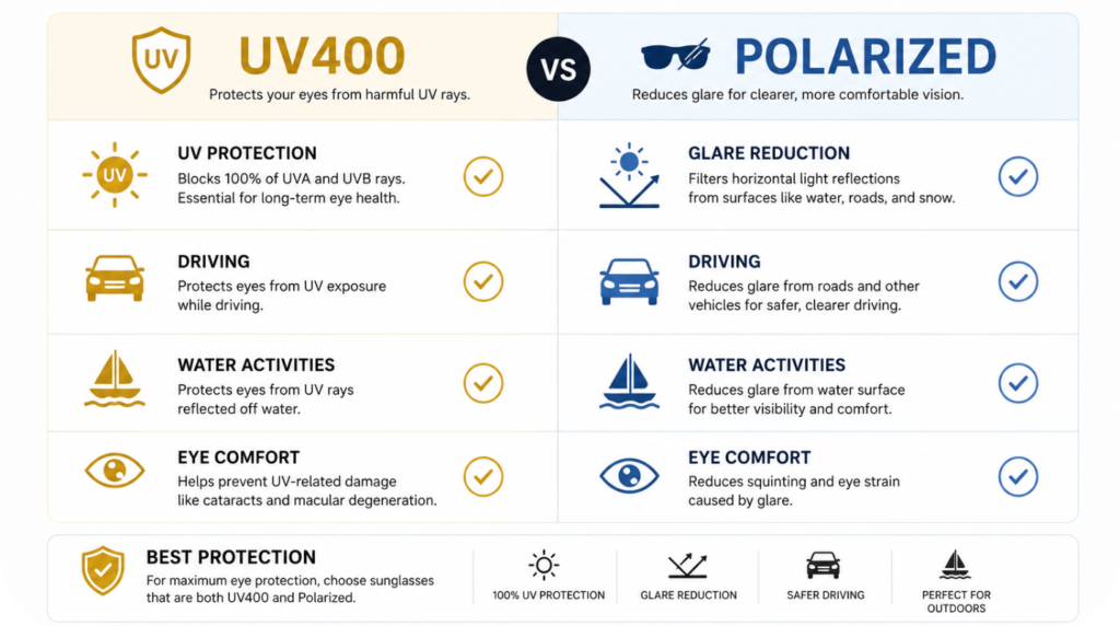 UV400 ও Polarized সানগ্লাসের তুলনামূলক ইনফোগ্রাফিক