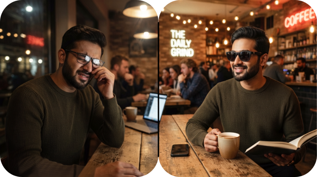 Regular glasses vs prescription sunglasses comparison
