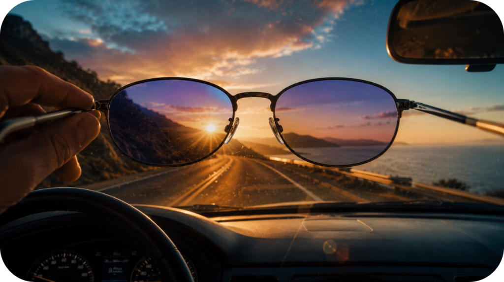 Blue cut sunglasses help reduce glare when driving in the sun